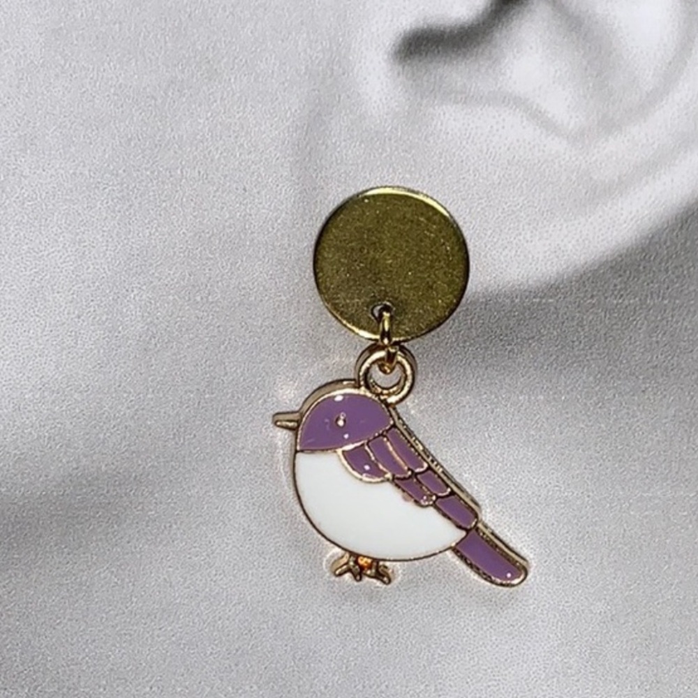 Little Purple Drop Birdie Post Stud Earrings